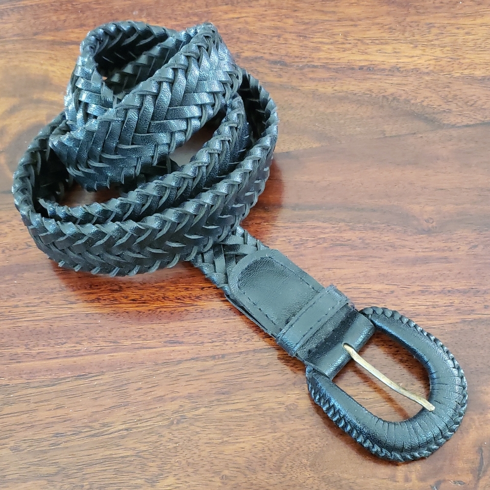 Vintage Black Braided Belt Faux Leather | Classic Statement Waist Cincher 40"